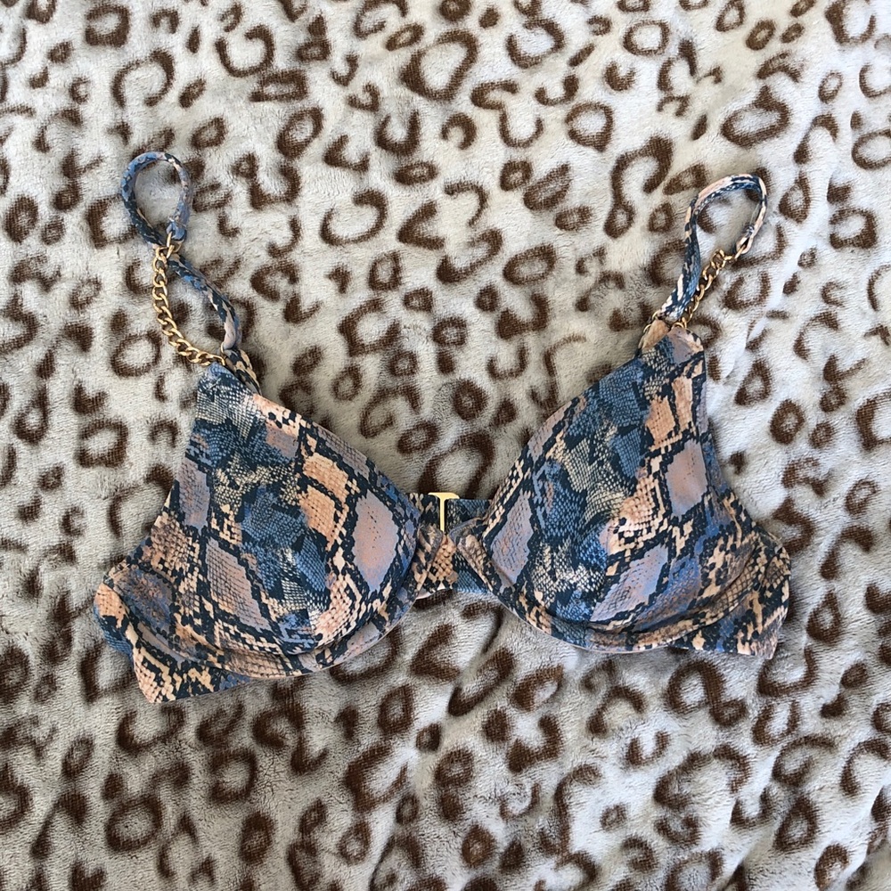 Shade & Shore Snake Print Bra with Gold Chain Straps